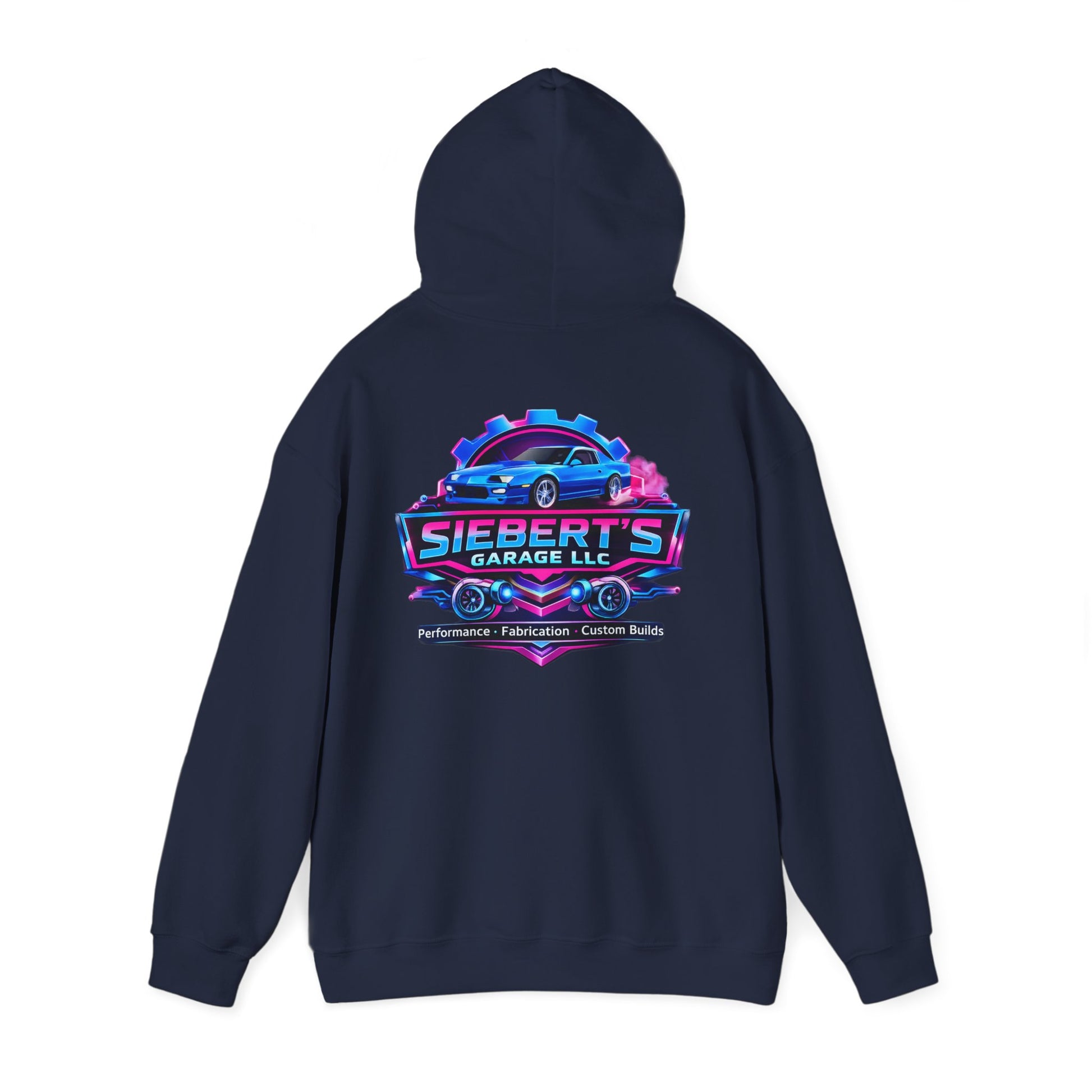 Siebert's Garage Logo Hoodie — Retro Neon Car Shop Pullover