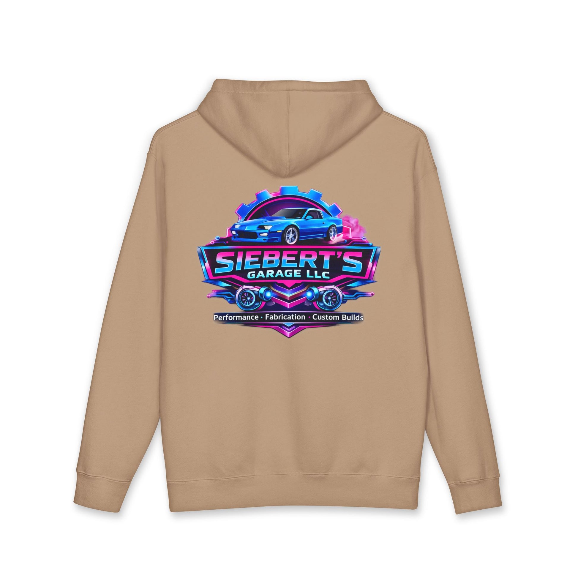Siebert's Garage Hoodie — Retro Neon Car Performance & Custom Builds Sweatshirt