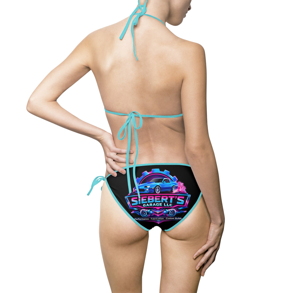 Retro Wave Bikini Swimsuit — 'Sierra's' Neon Sunset Triangle Top & Tie-Side Bottoms