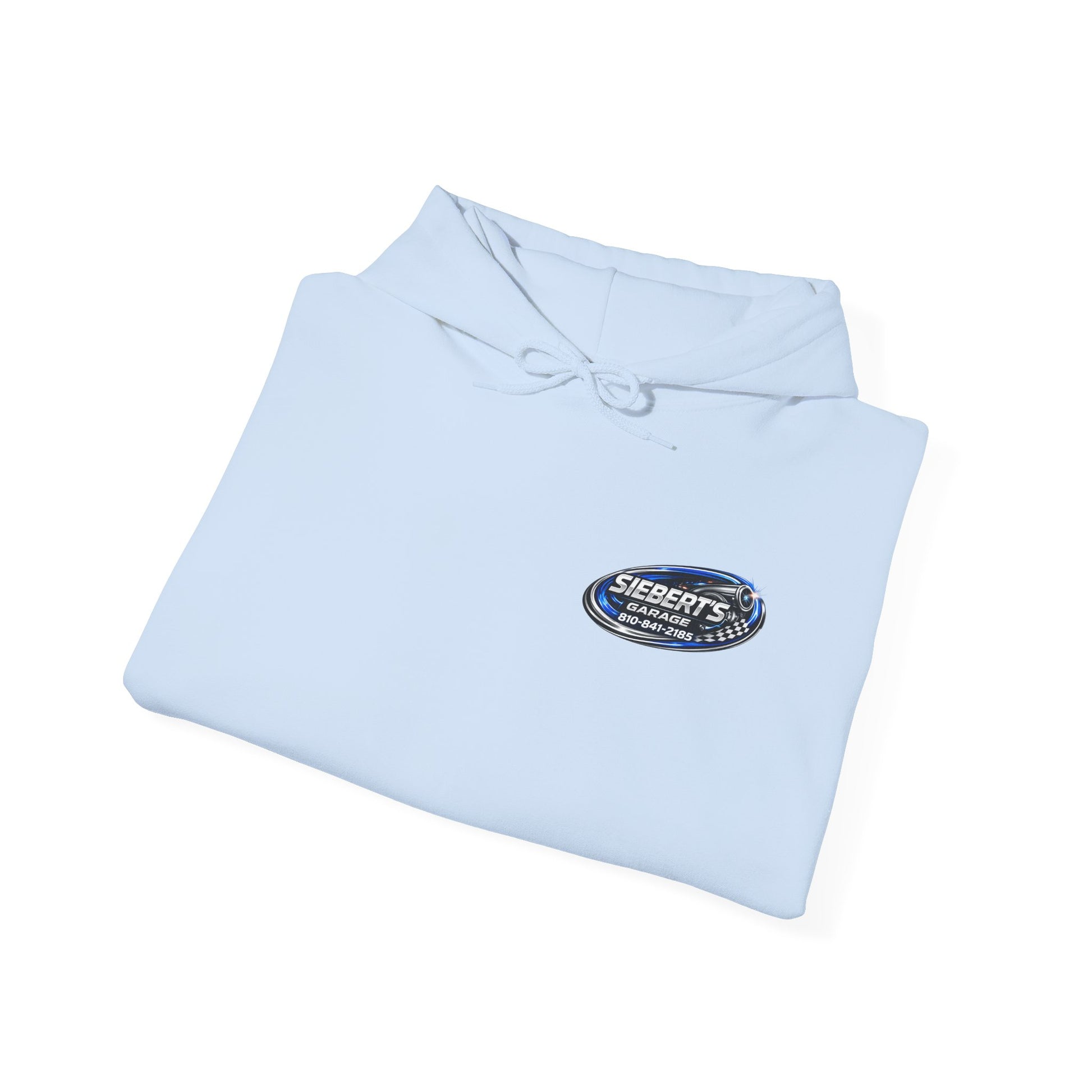 Siebert's Garage Logo Hoodie — Retro Neon Car Shop Pullover