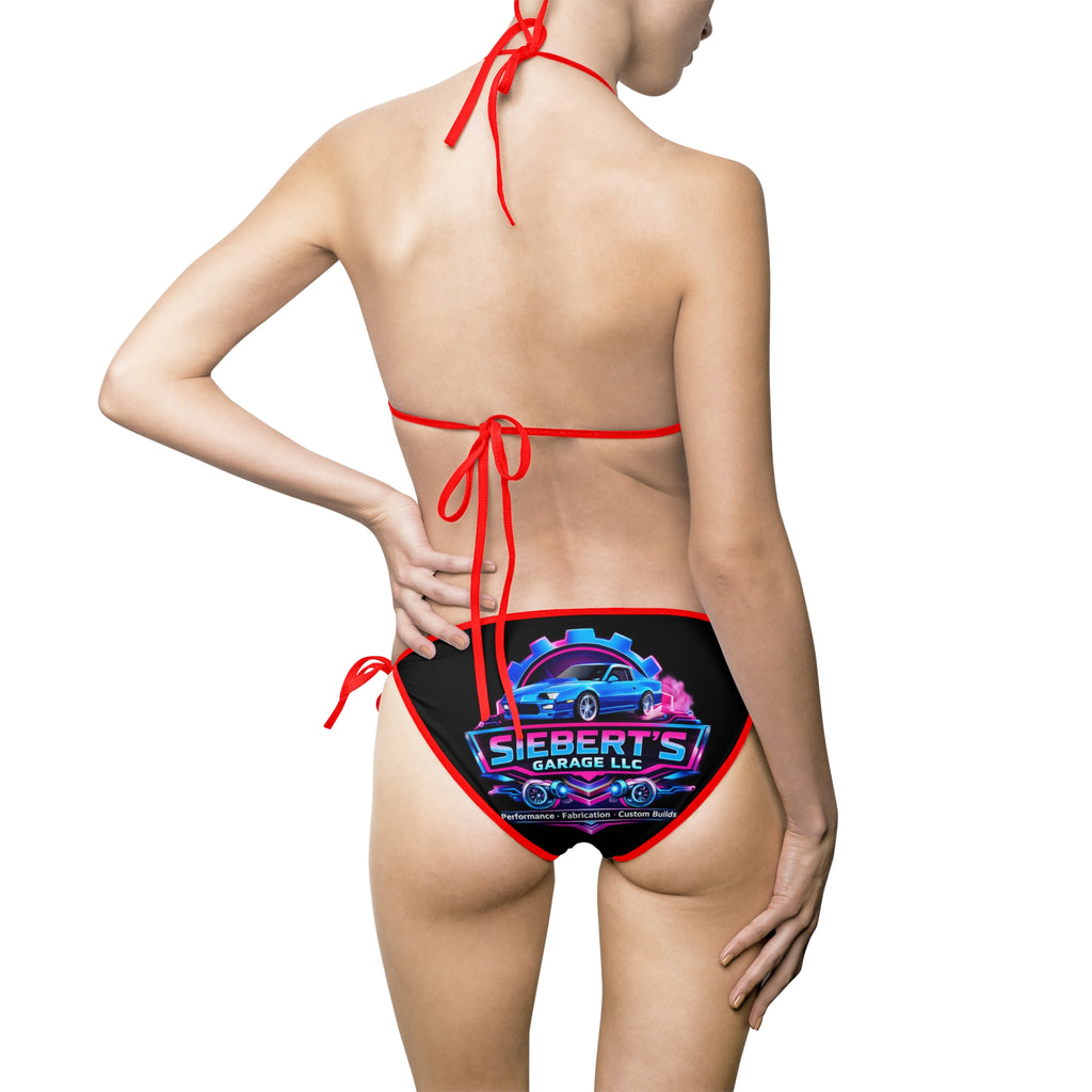 Retro Wave Bikini Swimsuit — 'Sierra's' Neon Sunset Triangle Top & Tie-Side Bottoms