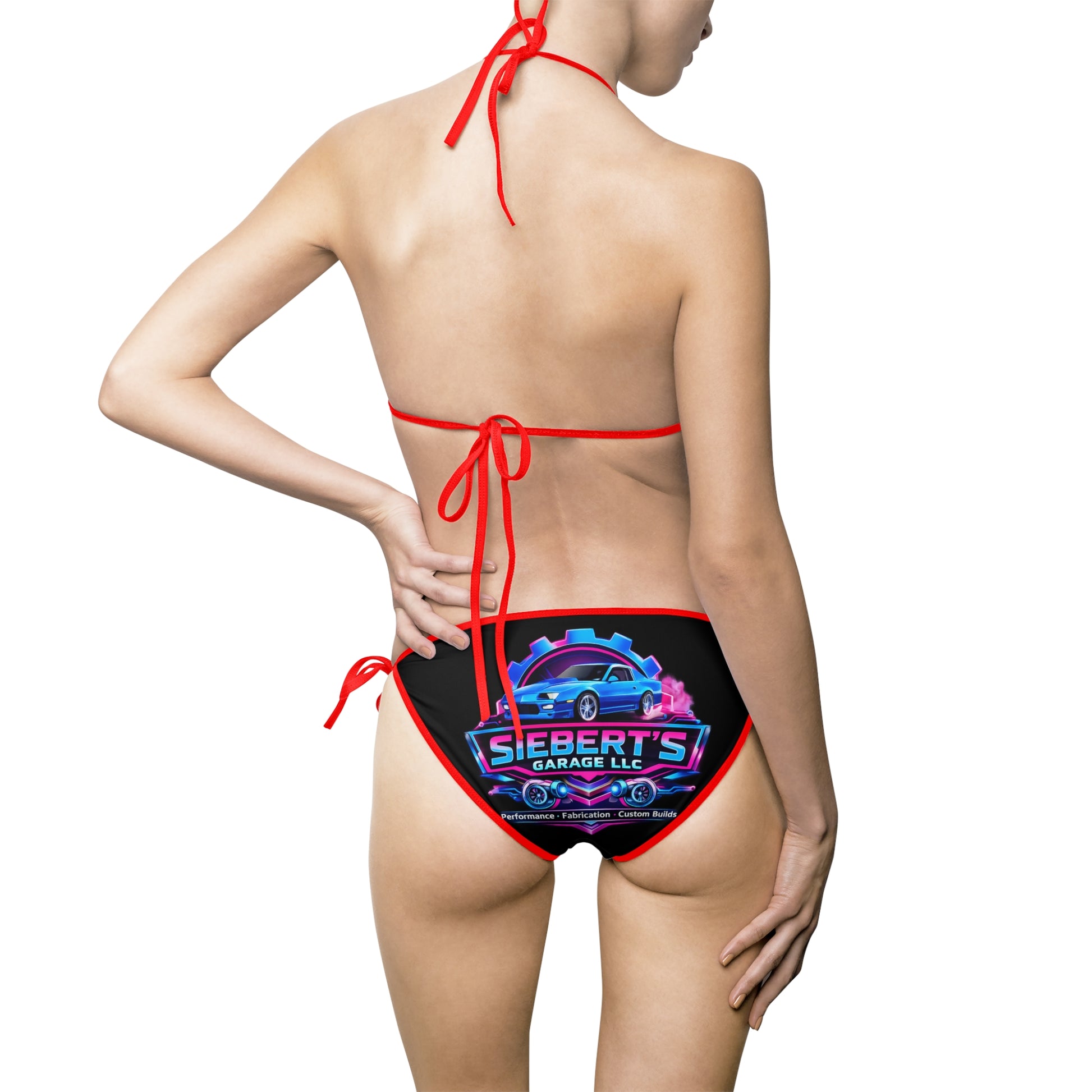 Retro Wave Bikini Swimsuit — 'Sierra's' Neon Sunset Triangle Top & Tie-Side Bottoms