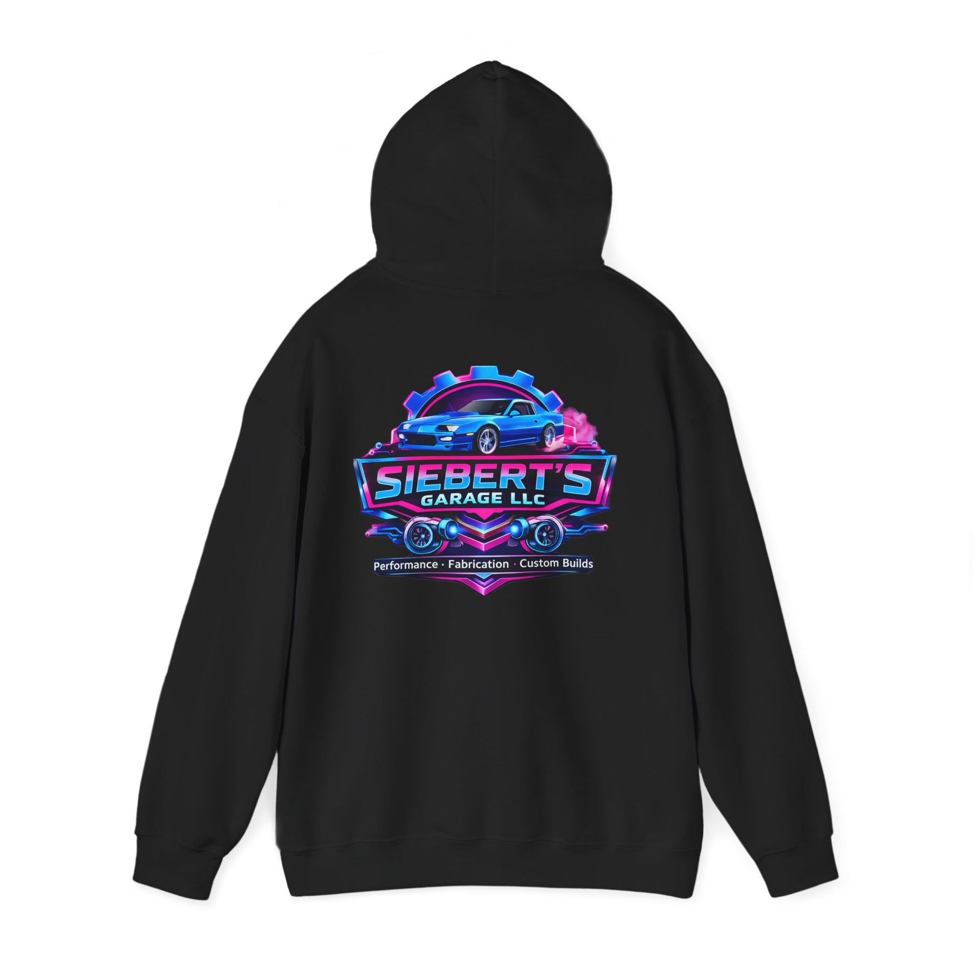 Siebert's Garage Logo Hoodie — Retro Neon Car Shop Pullover